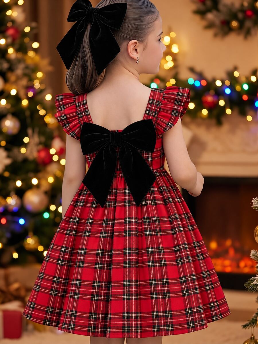 SHEIN 少女深酒紅色休閒純色洋裝 - 紅色 - 查看 1