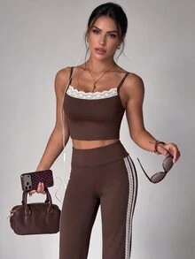 Slayform Slayform Halter Cami Two Pieces Set,Side Stripe Flare Pants,Y2k Matching Set,Activewear Co Ord,Casual Workout - Multicolor - View 4