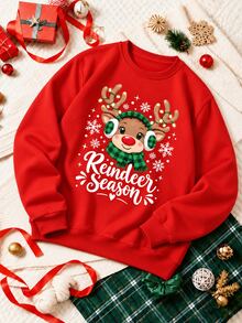男士字母卡通圖案休閒街頭風日常家庭款長袖衛衣 聖誕紅 - 紅色 - 查看 3