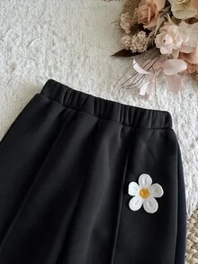 SHEIN 女童小女孩 3D 花卉裝飾條紋長袖運動衫與運動長褲休閒套裝 粉色冬季上衣 秋季服飾 - 黑色 - 查看 7