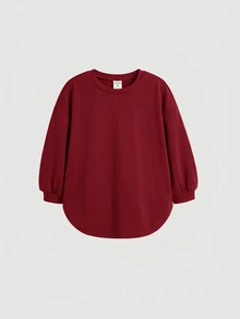 SHEIN 少女簡單寬鬆T恤與修身長褲套裝 - 酒紅色 - 查看 4