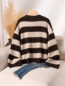 CosyJoli Plus Size Elegant French Style Commuter Vacation Romantic Colorblock Pink Knit Cardigan Sweater Top Women Autumn Winter High-End Minimalist - Apricot - View 2