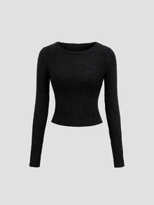 Autumina Women's Autumn/Winter Casual Fashion Lazy Minimalist Daily Gathering Photo Sweater 2 Pieces Set - Black - View 7