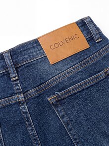 Colvenic 男士休閒通勤牛仔褲，附口袋 - 深色水洗藍 - 查看 7