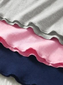 SHEIN 少女休閒簡約舒適高領長袖T恤三件套，秋季加厚抓絨襯裡上衣套裝 - 彩色 - 查看 7