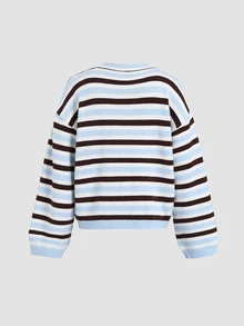 Autumina Women's Autumn/Winter Lazy Fashion Casual Home Wear Striped Sweater 2 Pieces Set - Multicolor - View 7