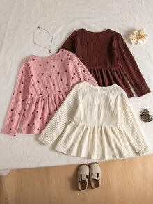 3件組可愛貓咪刺繡黑色圓領長袖T恤女童秋季款 - 彩色 - 查看 2