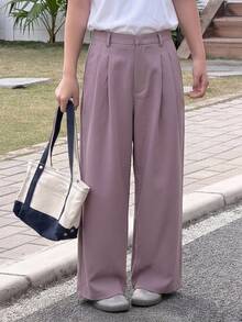 DAZY Tween Girl Fall Clothes Girls (Large) Solid Color Woven Wide Leg Long Pants - Pink - View 5