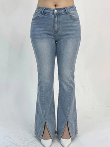 Dazy Plus Quần jeans skinny ống loe xẻ gấu co giãn mài rách phong cách vintage, thanh lịch đa năng, kiểu mới cho xuân/thu - Rửa nhẹ - Xem 3