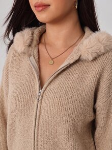Solflare Plus Size Women's Solid Color Casual Versatile Daily Wear Cardigan - Apricot - View 5