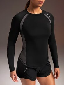 Powerista Women's Colorblock Raglan Long Sleeve Casual Fitness Sports T-Shirt - Black - View 4
