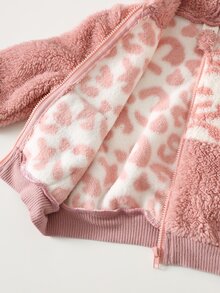 Cozy Pixies 女嬰休閒寬鬆舒適百搭粉色袖帽拼接粉色豹紋連帽衛衣 - 粉色 - 查看 6