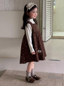 DAZY Young Girl) Polka Dot Sleeveless Round Neck Casual Autumn/Winter Dress - Coffee - View 5
