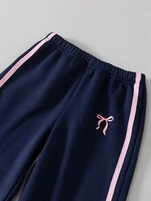 SHEIN 女童秋季兩件套套裝，柔軟針織連帽拉鍊外套搭配寬鬆寬腿長褲，海軍藍，適合戶外旅行與聚會 - 藏蓝色 - 查看 7