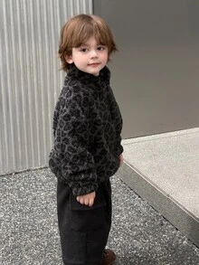 Dazy Kids Áo nỉ tay dài cảm giác lông cừu cho bé trai, mùa thu/đông - Màu xanh lá cây đậm - Xem 1