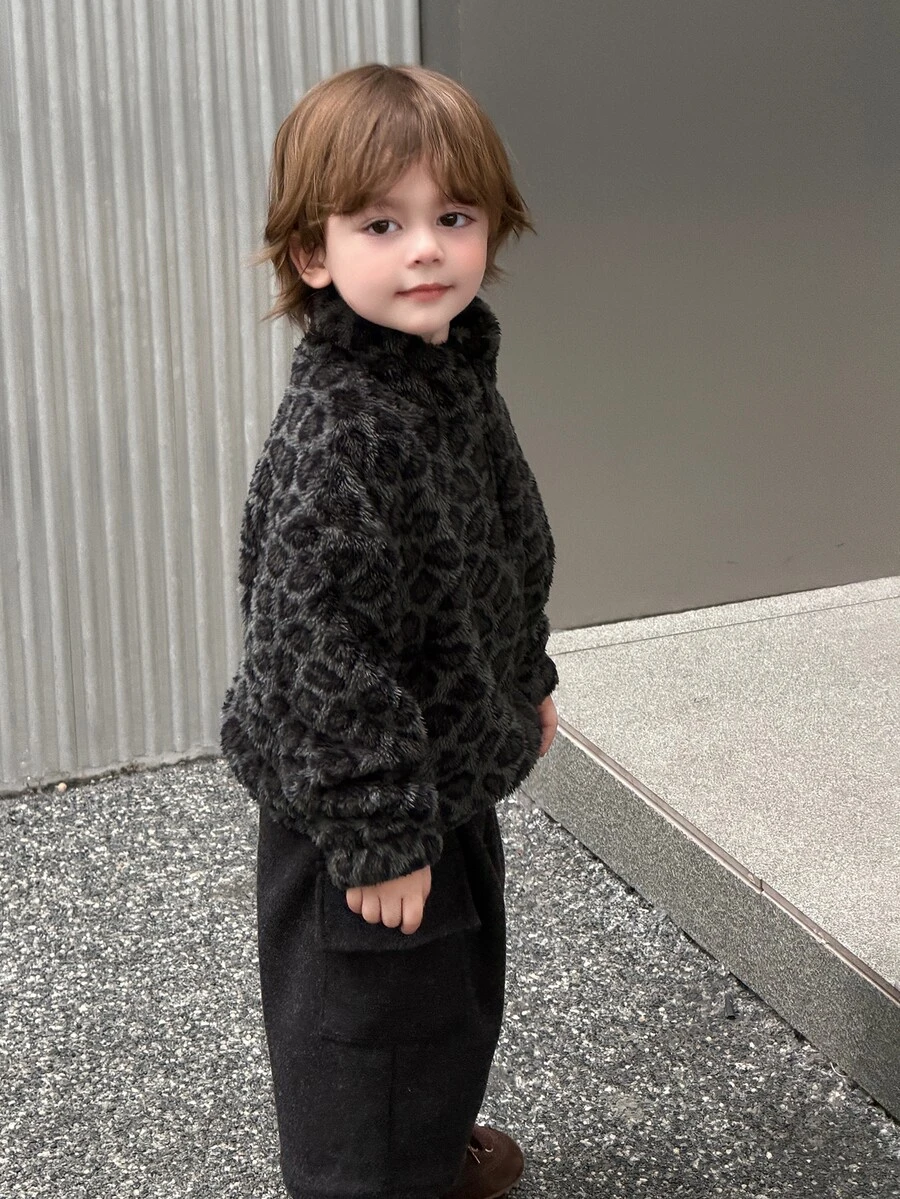 Dazy Kids Áo nỉ tay dài cảm giác lông cừu cho bé trai, mùa thu/đông - Màu xanh lá cây đậm - Xem 1