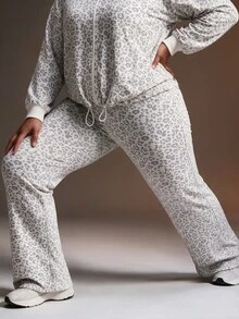 Powerista Plus Size Women's Leopard Print Athletic Pants - White - View 3