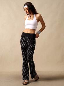 VARSIVA Women's Casual Striped Flared Pants With Waist Fold Over Leggings - Black and White - View 7