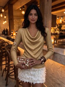 Penseblé Women's Vintage Casual Versatile Commute Cowl Neck Sweater, Autumn/Winter - Camel - View 1