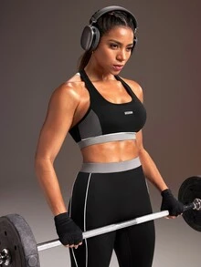 Powerista Women's Colorblock High Support Workout Sports Bra, Athletic Active Fitness Bra For Weight Training & HIIT, Sporty Athleisure Casual Everyday Wear - Black - View 7