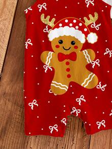[1 Bộ Romper Bé] Merry Christmas, họa tiết người gừng Noel dễ thương kèm nơ chấm bi, romper dây đeo casual cho bé gái, phù hợp mùa xuân và mùa hè - Nhiều màu - Xem 4