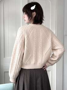 DAZY Women's Round Neck Solid Color Long Sleeve Korean Style Autumn/Winter Cardigan - Pink - View 2