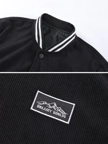Gym Rark Men's Corduroy Baseball Collar Casual Jacket, Spring/Autumn - Black - View 1