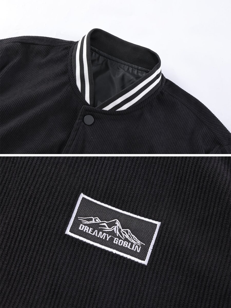 Gym Rark Men's Corduroy Baseball Collar Casual Jacket, Spring/Autumn - Black - View 1