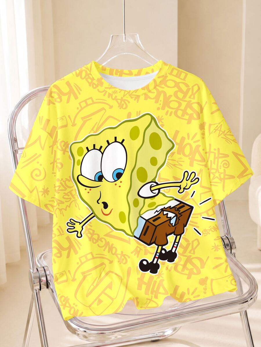 SpongeBob SquarePants | SHEIN Camiseta de Manga Curta Casual para o Dia ...