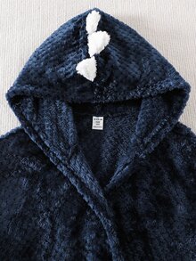SHEIN 青少年男孩毛絨復古長袖連帽睡袍居家服 - 藍色 - 查看 6