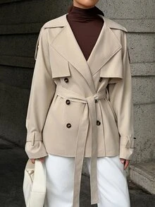 DAZY Women's Elegant Lapel Button Long Sleeve Jacket - Khaki - View 9