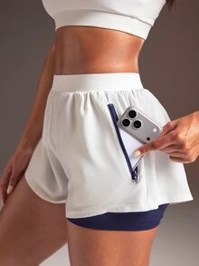 Powerista Women's Colorblock Bra And Shorts Daily Fitness Sports Set - White - View 4
