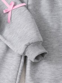 SHEIN 青少年女孩抓絨秋季套裝 2件/組圓領衛衣套裝，綠色與粉色，秋季，可愛，校園，假期穿搭 - 灰色 - 查看 3