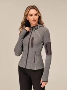 OutZeal Women Sports Jacket Gym Workout Yoga Slim-Fit Zip Up Hooded Thermal Winter Jacket - Grey - View 9