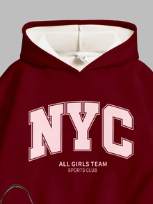 青少年女孩字母印花連帽衛衣與緊身褲2件套，適合外出與上學 - 彩色 - 查看 6
