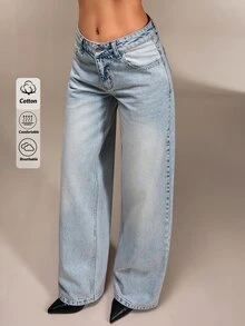 SHEIN 90's Baby Blue Low Waist Wide Leg Denim Jean, Plus - Light Wash - View 5