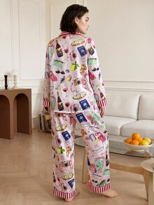 Chillnights Plus Size Cartoon Print Top And Pants Pajama Set - Multicolor - View 3