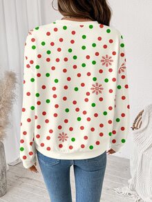 SHEIN LUNE 女款聖誕鹿波點新年運動衫，秋冬款 - 白色 - 查看 2