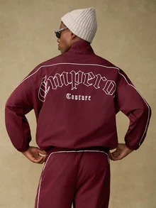 Emperor Men's Letter Print Casual Daily Long Sleeve Jacket - Burgundy - View 2