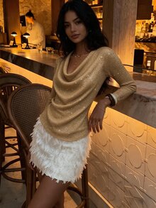 Penseblé Women's Vintage Casual Versatile Commute Cowl Neck Sweater, Autumn/Winter - Camel - View 6