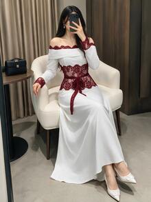 Modelyn Women's Elegant Lace Off-Shoulder Sexy Dress - White - View 1