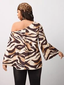 Enliva Plus-Size Retro Brown Leopard Print One-Shoulder Women's Top Pear Body,Triangle Body - Multicolor - View 2