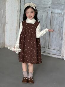 DAZY Young Girl) Polka Dot Sleeveless Round Neck Casual Autumn/Winter Dress - Coffee - View 9