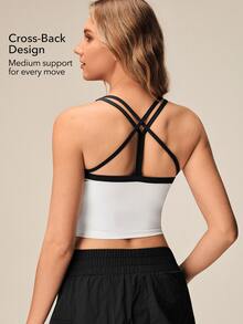 OutZeal Women Sports Tank Gym Yoga Halter Neck Crisscross Straps Bra-In With Removable Pads Summer Vest - Blue and White - View 3
