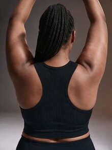 Powerista Plus Size Seamless Ribbed Tank Top Women Racerback Open Back Breathable Workout Yoga Vest Fall Black - Black - View 2