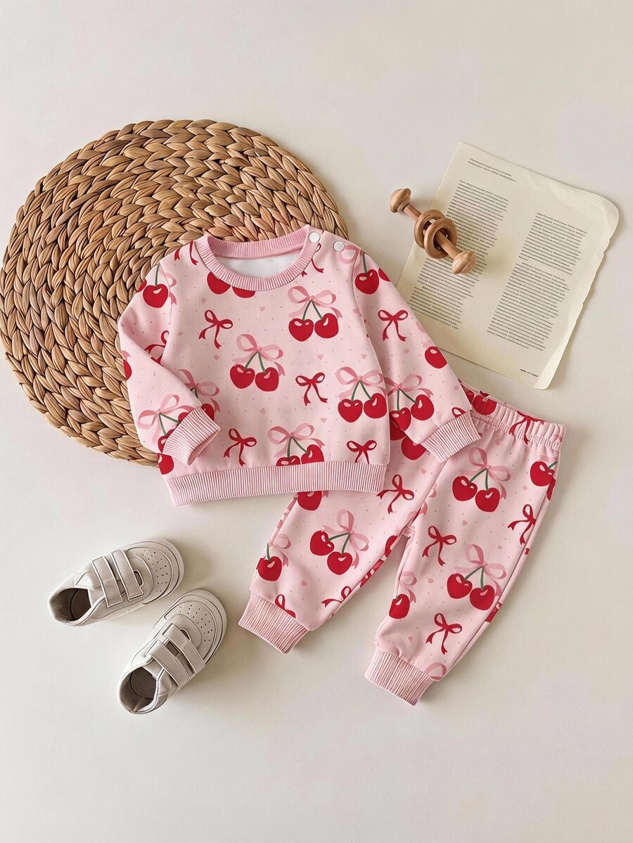 Baby Boy Casual Minimalist Round Neck Long Sleeve Cartoon Pattern Suit Suitable For Autumn/Winter - Multicolor - View 1