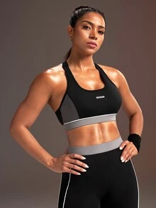 Powerista Women's Colorblock High Support Workout Sports Bra, Athletic Active Fitness Bra For Weight Training & HIIT, Sporty Athleisure Casual Everyday Wear - Black - View 2