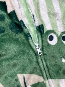 Baby Boy Cartoon Animal Print Long Sleeve Plush Hooded Romper - Green - View 8