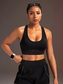 Powerista Women's Minimalist Mesh Sports Bra For Yoga And Fitness - Black - View 3