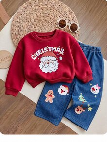 SHEIN طقم بلوزة رياضية وسروال مطبوع برسومات كرتونية للبنات الصغيرات - متعدد الألوان - مشاهدة 1
